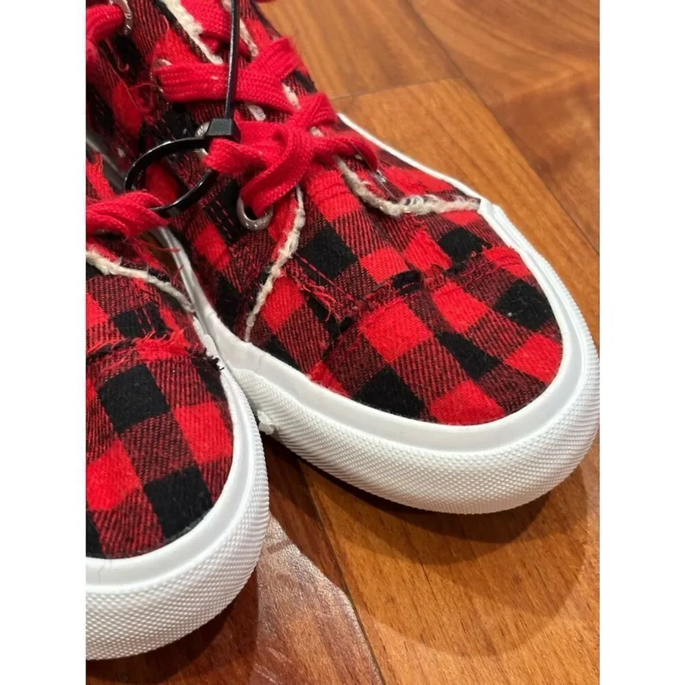 Blowfish Malibu Red Black Buffalo Plaid Lace-Up Sneakers size 8.5 Women’s